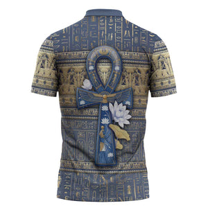 Ankh Egypt Zipper Polo Shirt Egyptian Lotus Flowers