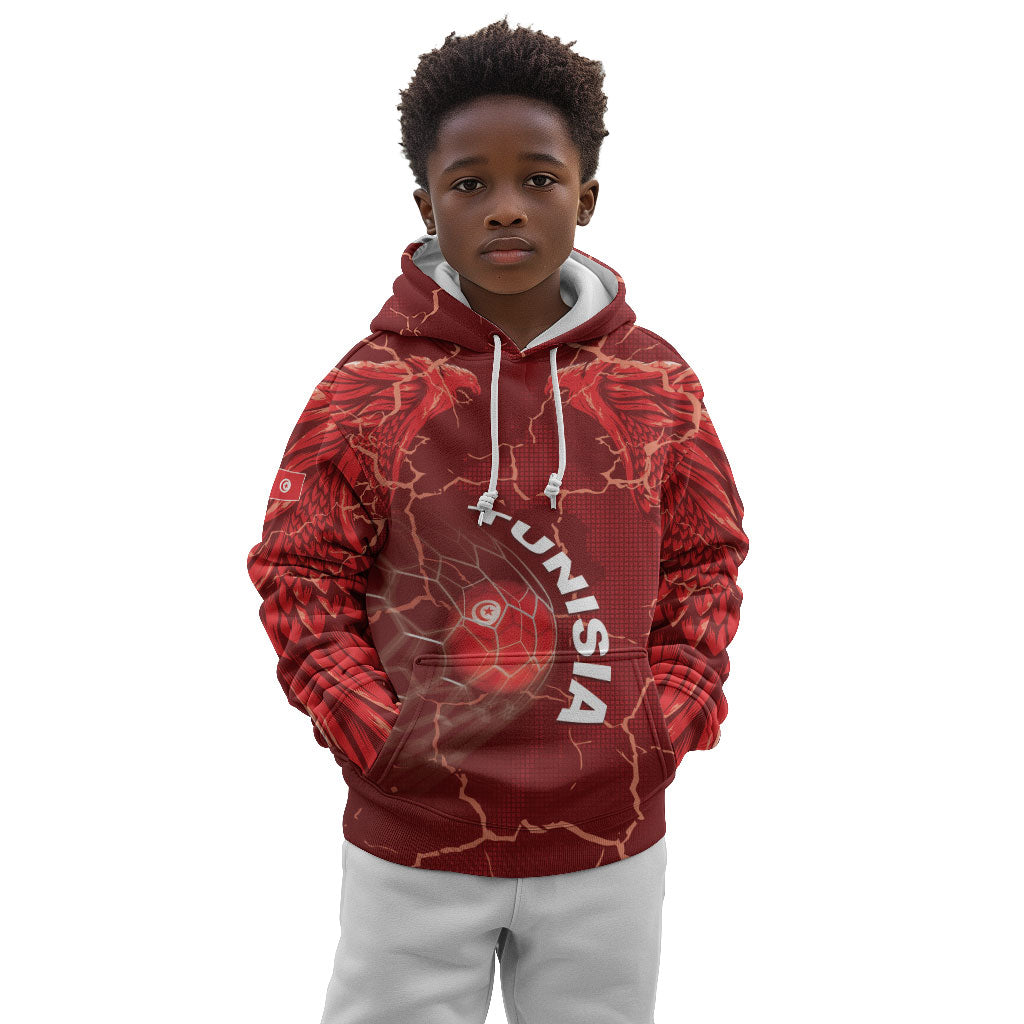 Custom Tunisia Football Kid Hoodie Eagle Cracked Texture Athletic