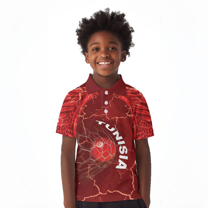 Custom Tunisia Football Kid Polo Shirt Eagle Cracked Texture Athletic