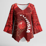 Custom Tunisia Football Kimono Sleeve Blouse Eagle Cracked Texture Athletic