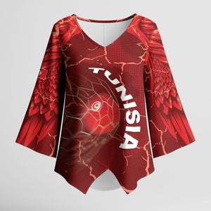 Custom Tunisia Football Kimono Sleeve Blouse Eagle Cracked Texture Athletic