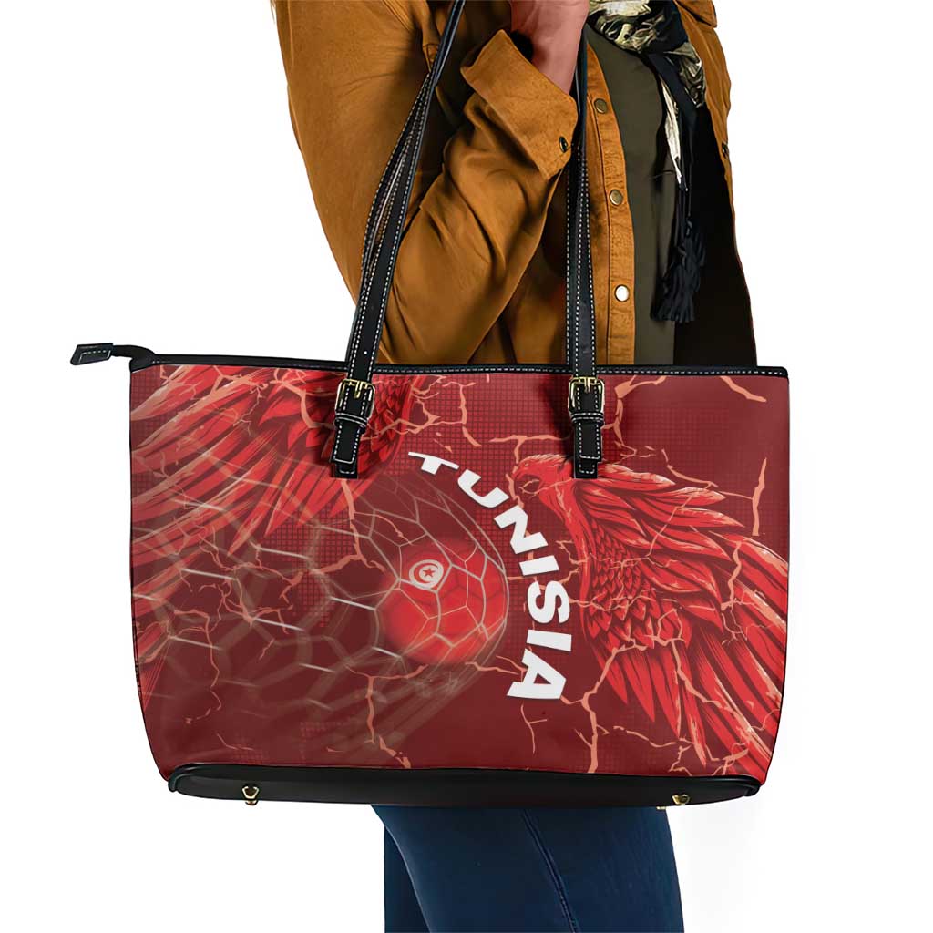 Tunisia Football Leather Tote Bag Eagle Cracked Texture Athletic