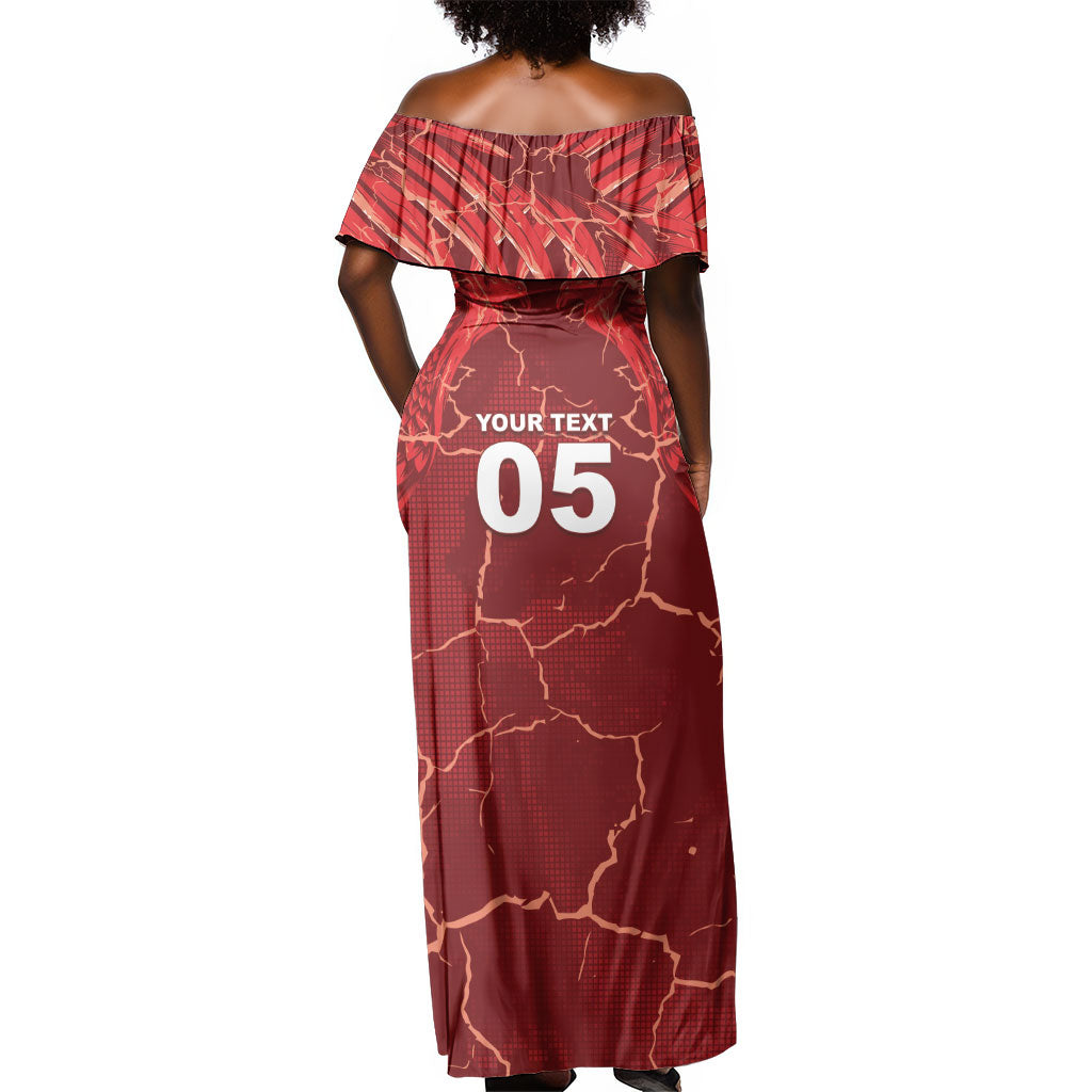 Custom Tunisia Football Off Shoulder Maxi Dress Eagle Cracked Texture Athletic