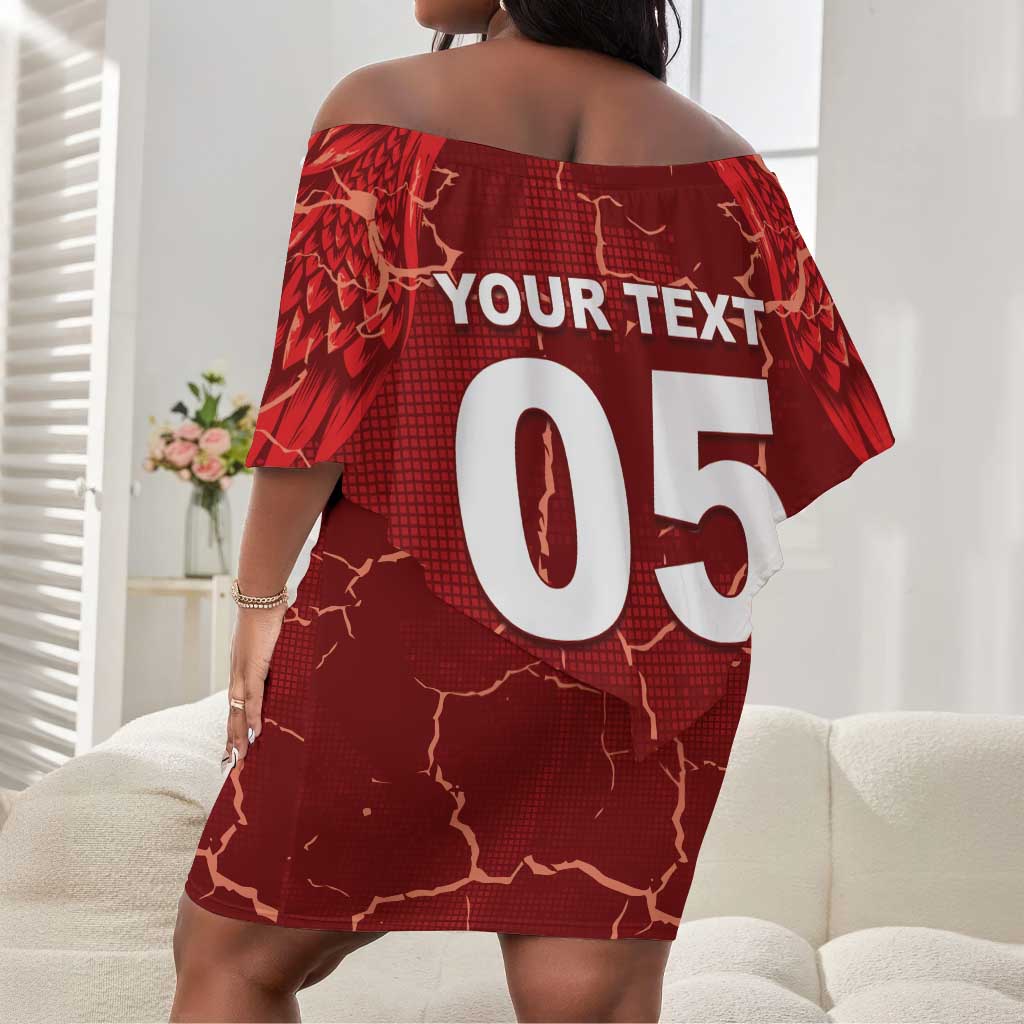 Custom Tunisia Football Off Shoulder Short Dress Eagle Cracked Texture Athletic