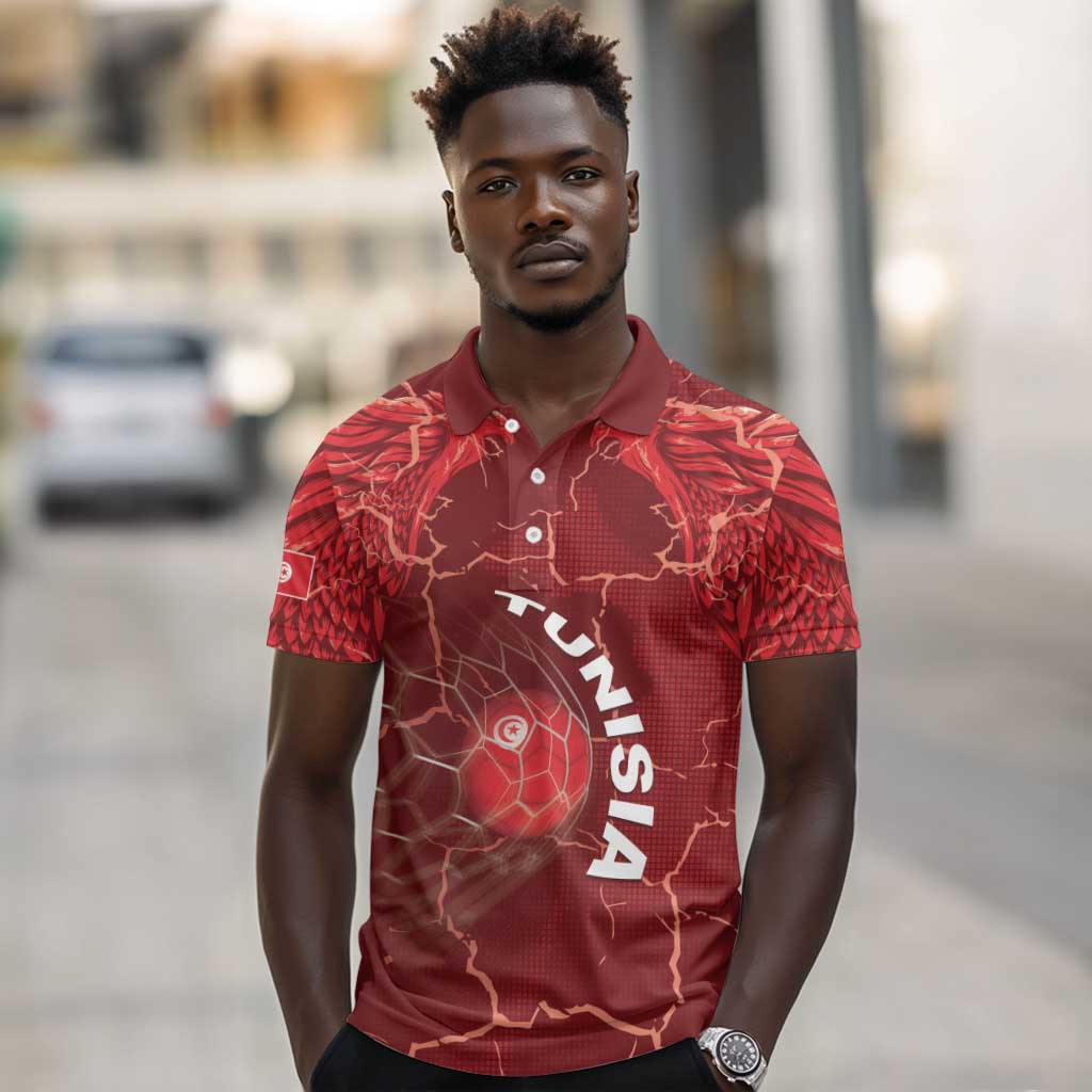 Custom Tunisia Football Polo Shirt Eagle Cracked Texture Athletic