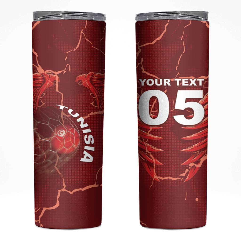 Custom Tunisia Football Skinny Tumbler Eagle Cracked Texture Athletic