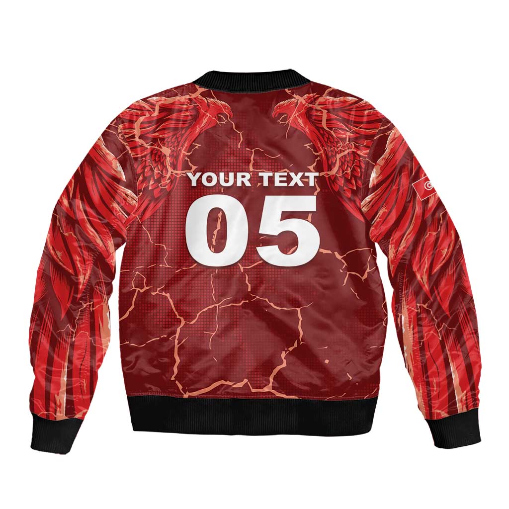 Custom Tunisia Football Sleeve Zip Bomber Jacket Eagle Cracked Texture Athletic