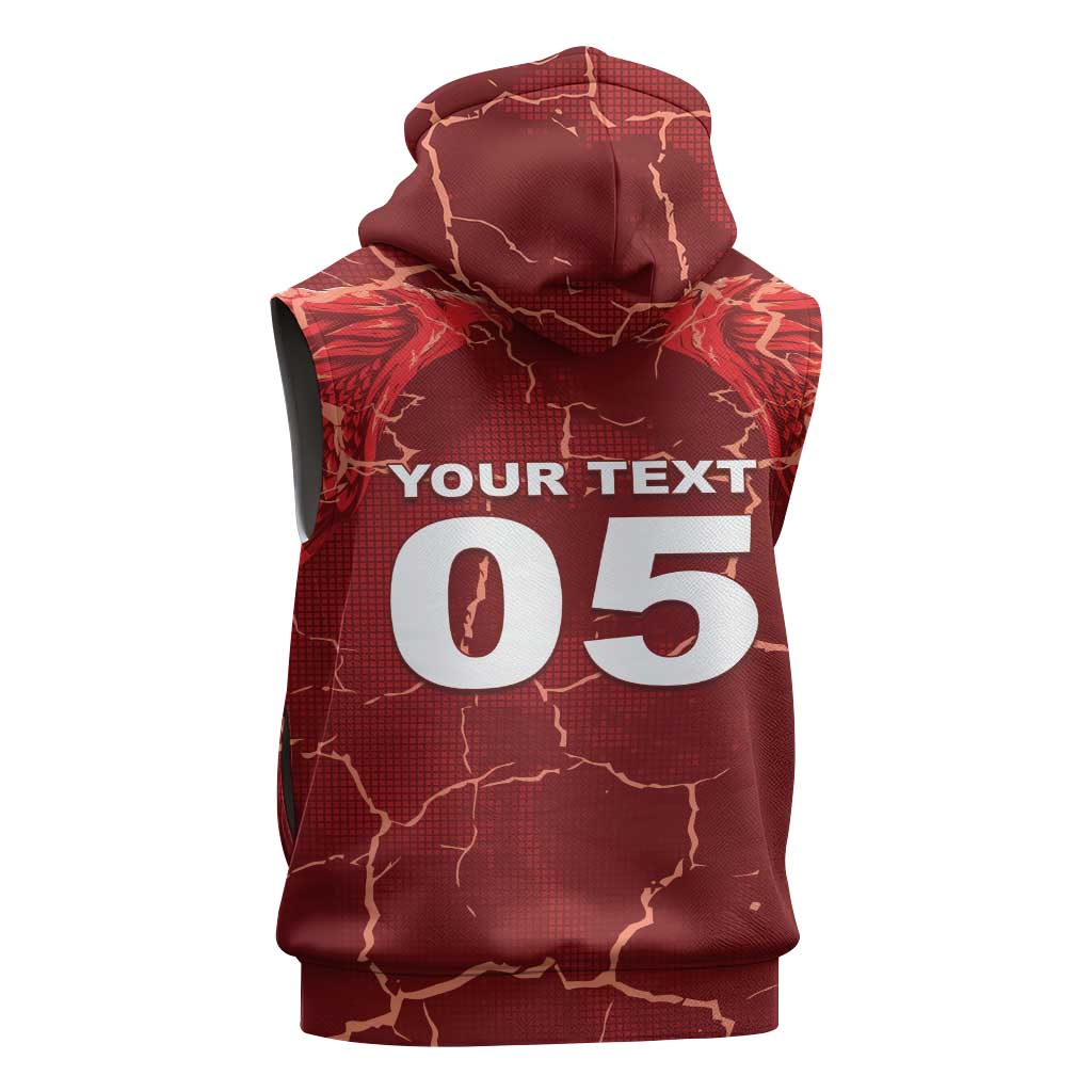 Custom Tunisia Football Sleeveless Zip Hoodie Eagle Cracked Texture Athletic