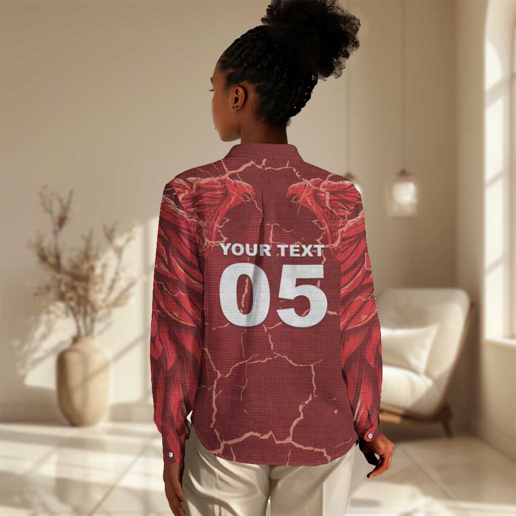 Custom Tunisia Football Women Casual Shirt Eagle Cracked Texture Athletic