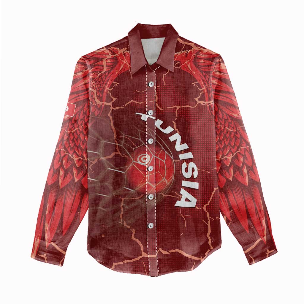 Custom Tunisia Football Women Casual Shirt Eagle Cracked Texture Athletic
