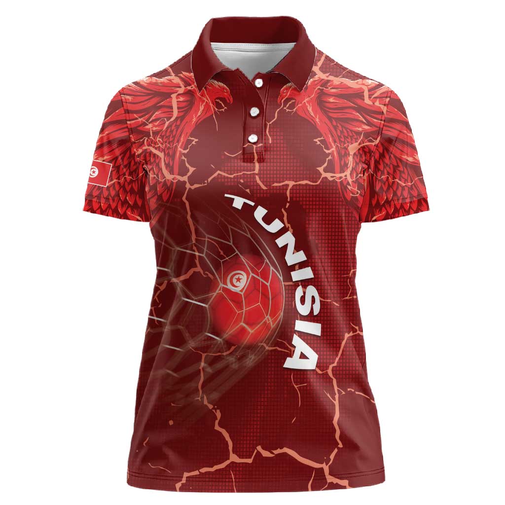 Custom Tunisia Football Women Polo Shirt Eagle Cracked Texture Athletic