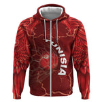 Custom Tunisia Football Zip Hoodie Eagle Cracked Texture Athletic