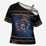 Egypt Eye Of Ra Cross Shoulder Shirt Galaxy Zodiac Universe
