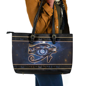 Egypt Eye Of Ra Leather Tote Bag Galaxy Zodiac Universe