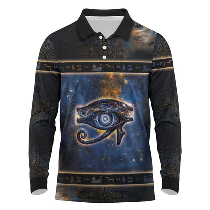 Egypt Eye Of Ra Long Sleeve Polo Shirt Galaxy Zodiac Universe
