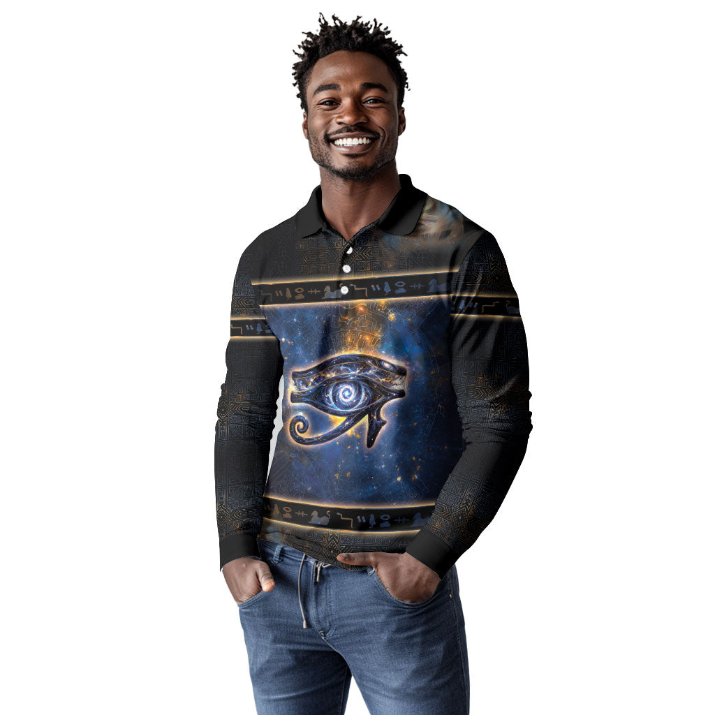 Egypt Eye Of Ra Long Sleeve Polo Shirt Galaxy Zodiac Universe