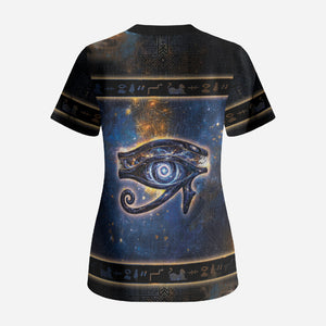 Egypt Eye Of Ra Scrub Top Galaxy Zodiac Universe