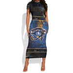 Egypt Eye Of Ra Short Sleeve Bodycon Dress Galaxy Zodiac Universe