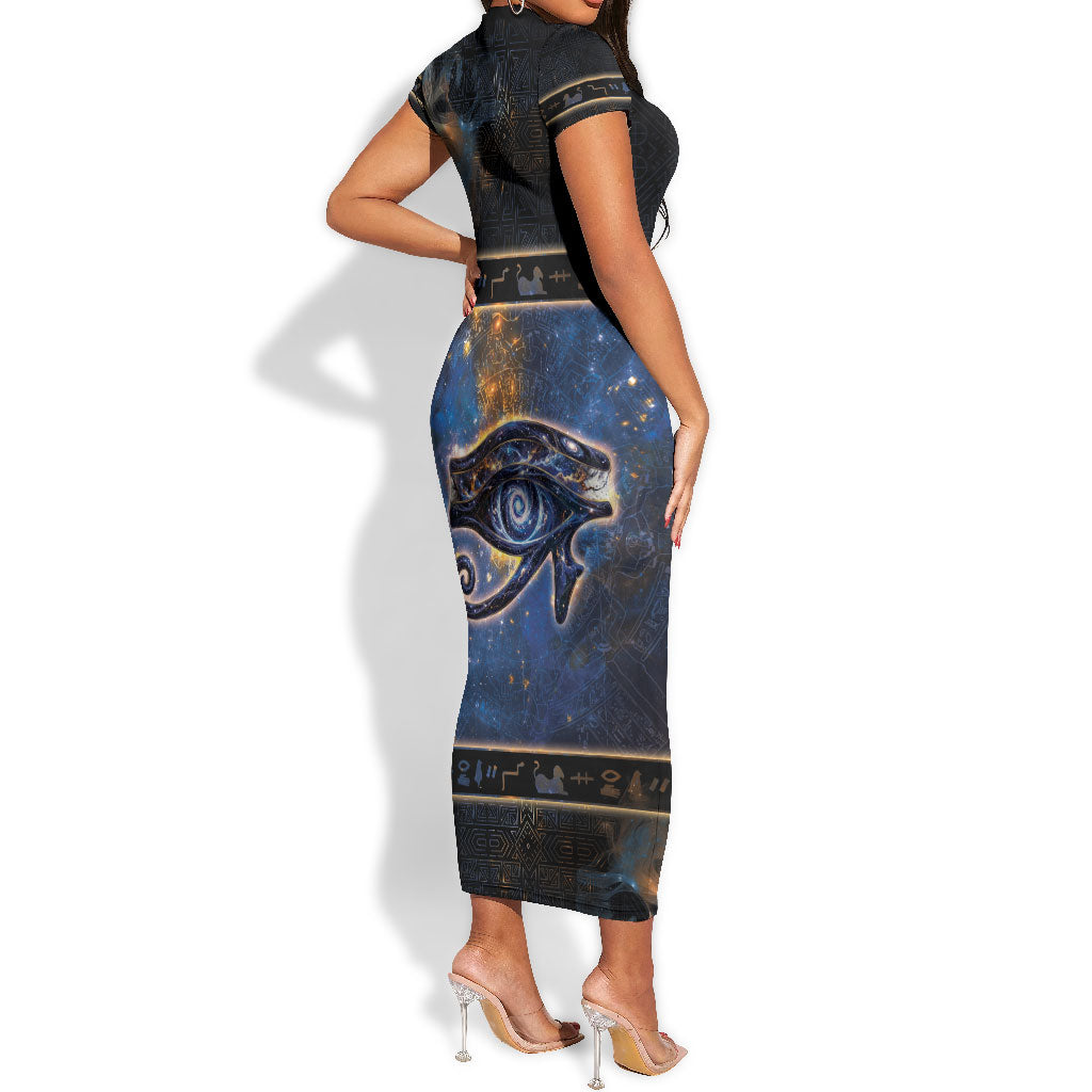 Egypt Eye Of Ra Short Sleeve Bodycon Dress Galaxy Zodiac Universe