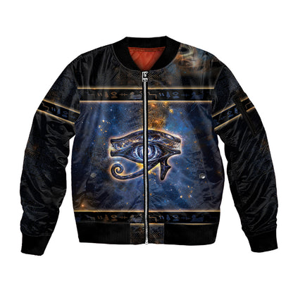 Egypt Eye Of Ra Sleeve Zip Bomber Jacket Galaxy Zodiac Universe
