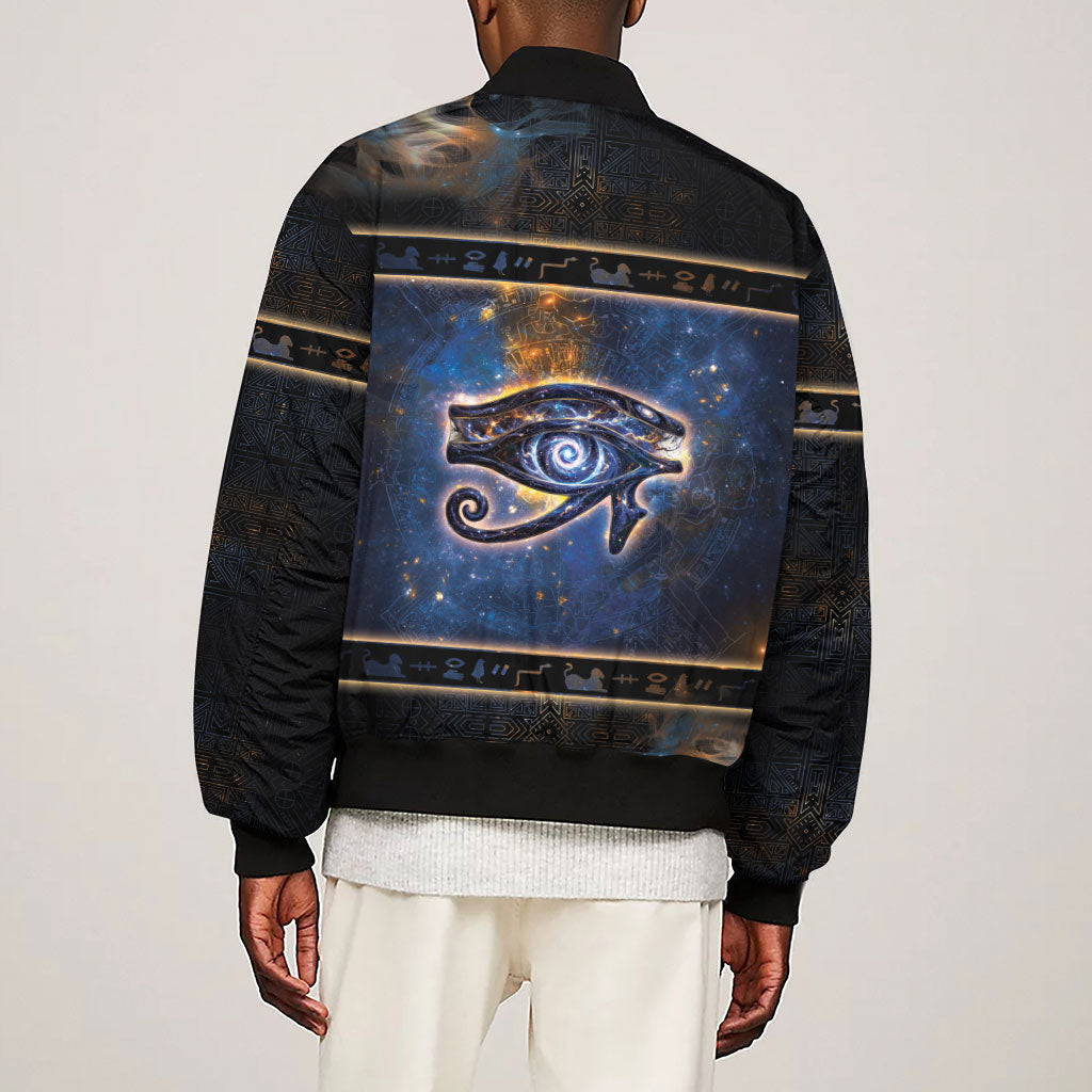 Egypt Eye Of Ra Sleeve Zip Bomber Jacket Galaxy Zodiac Universe