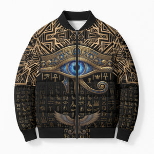Egypt Eye of Horus Bomber Puffer Jacket Hieroglyphics Patterns Retro Style