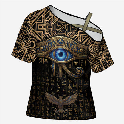Egypt Eye of Horus Cross Shoulder Shirt Hieroglyphics Patterns Retro Style