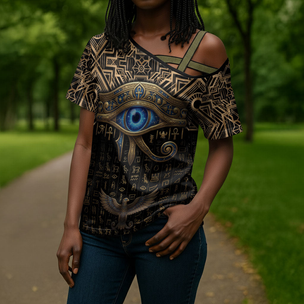 Egypt Eye of Horus Cross Shoulder Shirt Hieroglyphics Patterns Retro Style