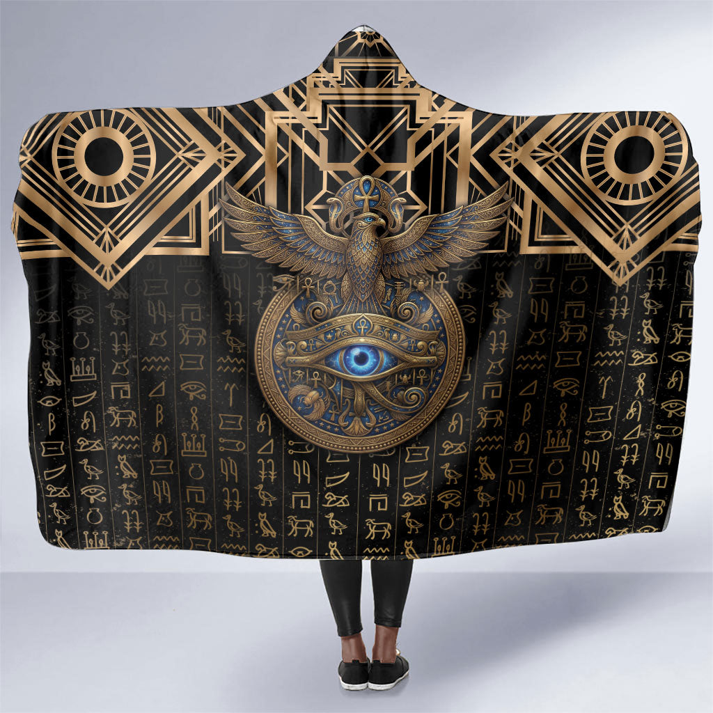 Egypt Eye of Horus Hooded Blanket Hieroglyphics Patterns Retro Style