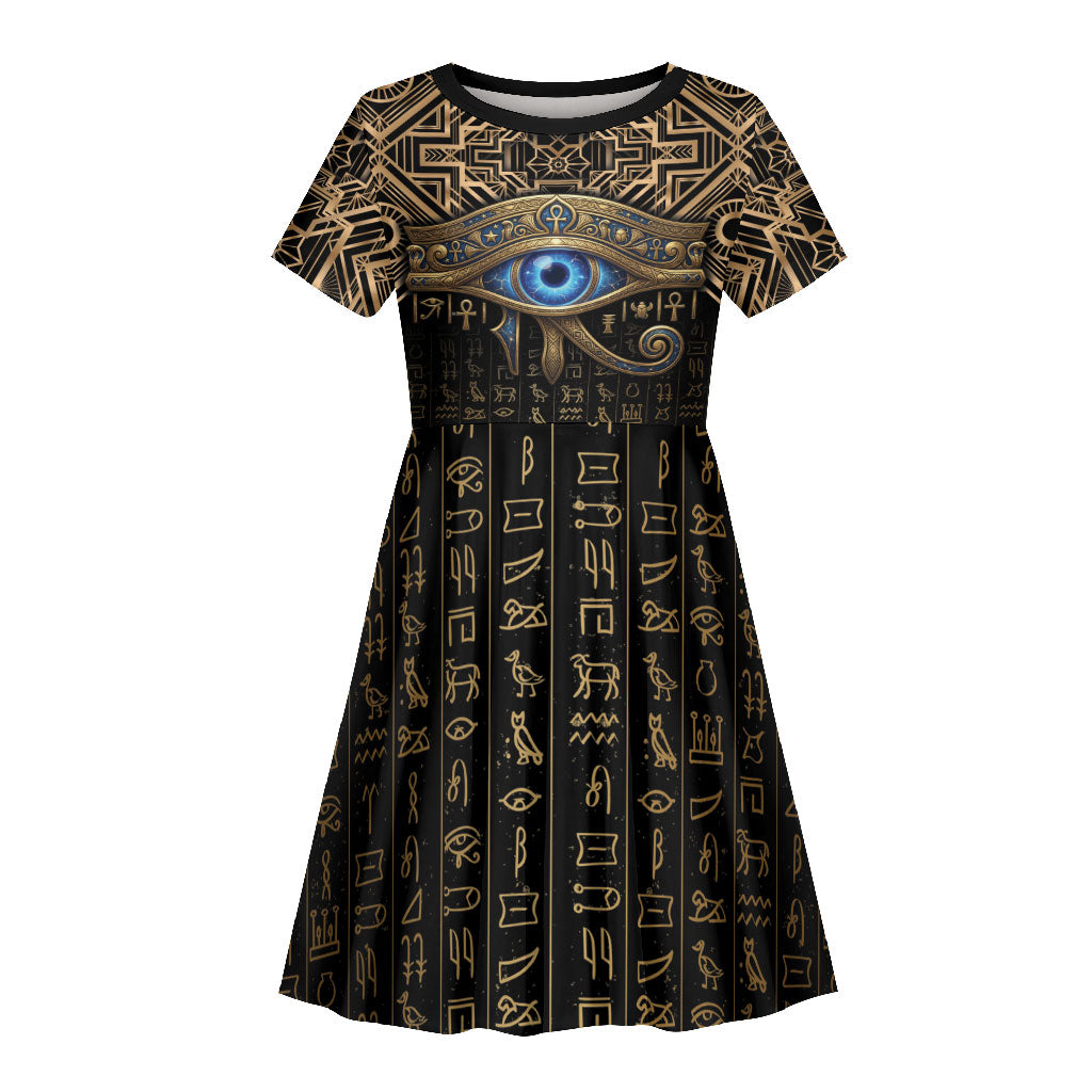 Egypt Eye of Horus Kid Short Sleeve Dress Hieroglyphics Patterns Retro Style