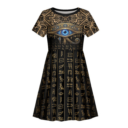 Egypt Eye of Horus Kid Short Sleeve Dress Hieroglyphics Patterns Retro Style