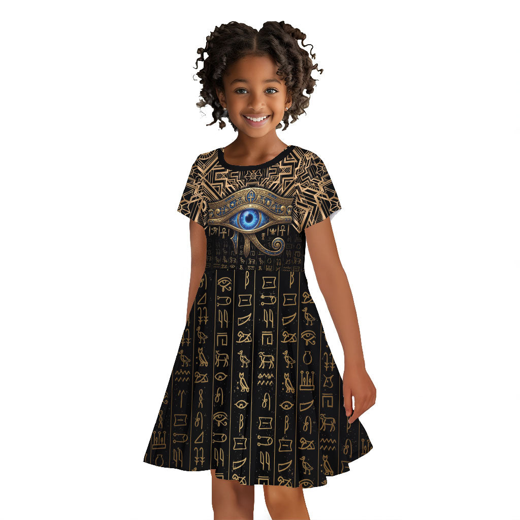 Egypt Eye of Horus Kid Short Sleeve Dress Hieroglyphics Patterns Retro Style