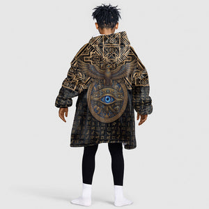 Egypt Eye of Horus Kid Wearable Blanket Hoodie Hieroglyphics Patterns Retro Style