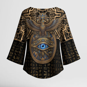 Egypt Eye of Horus Kimono Sleeve Blouse Hieroglyphics Patterns Retro Style