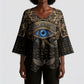 Egypt Eye of Horus Kimono Sleeve Blouse Hieroglyphics Patterns Retro Style