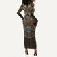 Egypt Eye of Horus Long Sleeve Bodycon Dress Hieroglyphics Patterns Retro Style