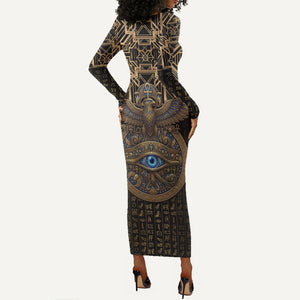 Egypt Eye of Horus Long Sleeve Bodycon Dress Hieroglyphics Patterns Retro Style