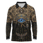 Egypt Eye of Horus Long Sleeve Polo Shirt Hieroglyphics Patterns Retro Style