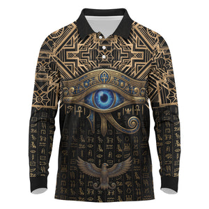 Egypt Eye of Horus Long Sleeve Polo Shirt Hieroglyphics Patterns Retro Style
