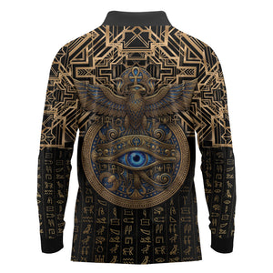 Egypt Eye of Horus Long Sleeve Polo Shirt Hieroglyphics Patterns Retro Style