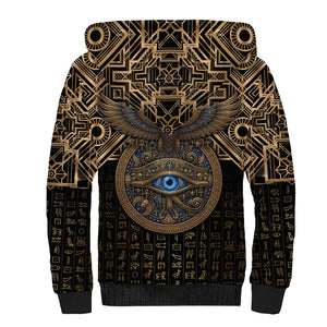 Egypt Eye of Horus Sherpa Hoodie Hieroglyphics Patterns Retro Style
