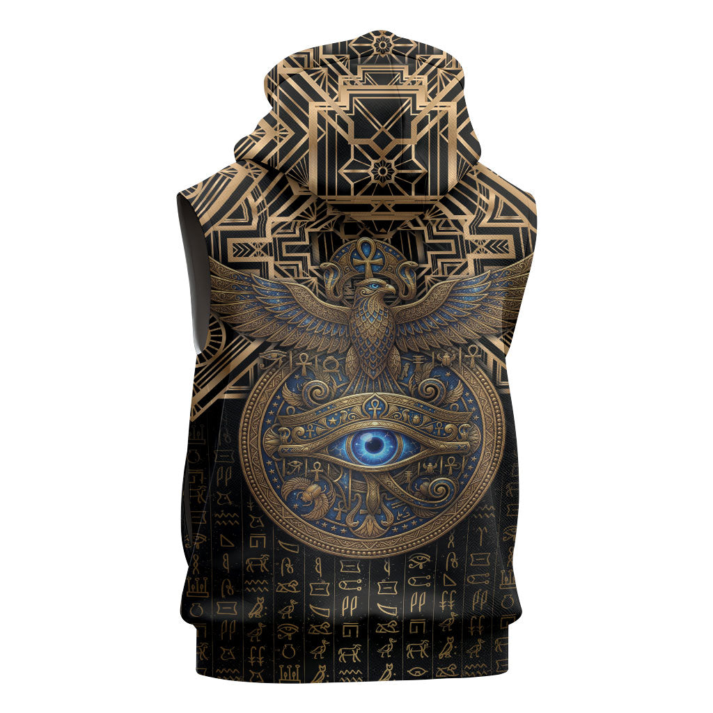 Egypt Eye of Horus Sleeveless Hoodie Hieroglyphics Patterns Retro Style