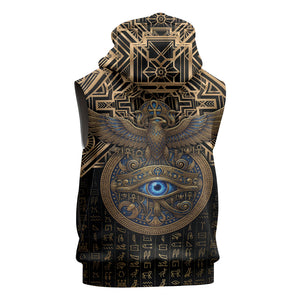 Egypt Eye of Horus Sleeveless Hoodie Hieroglyphics Patterns Retro Style