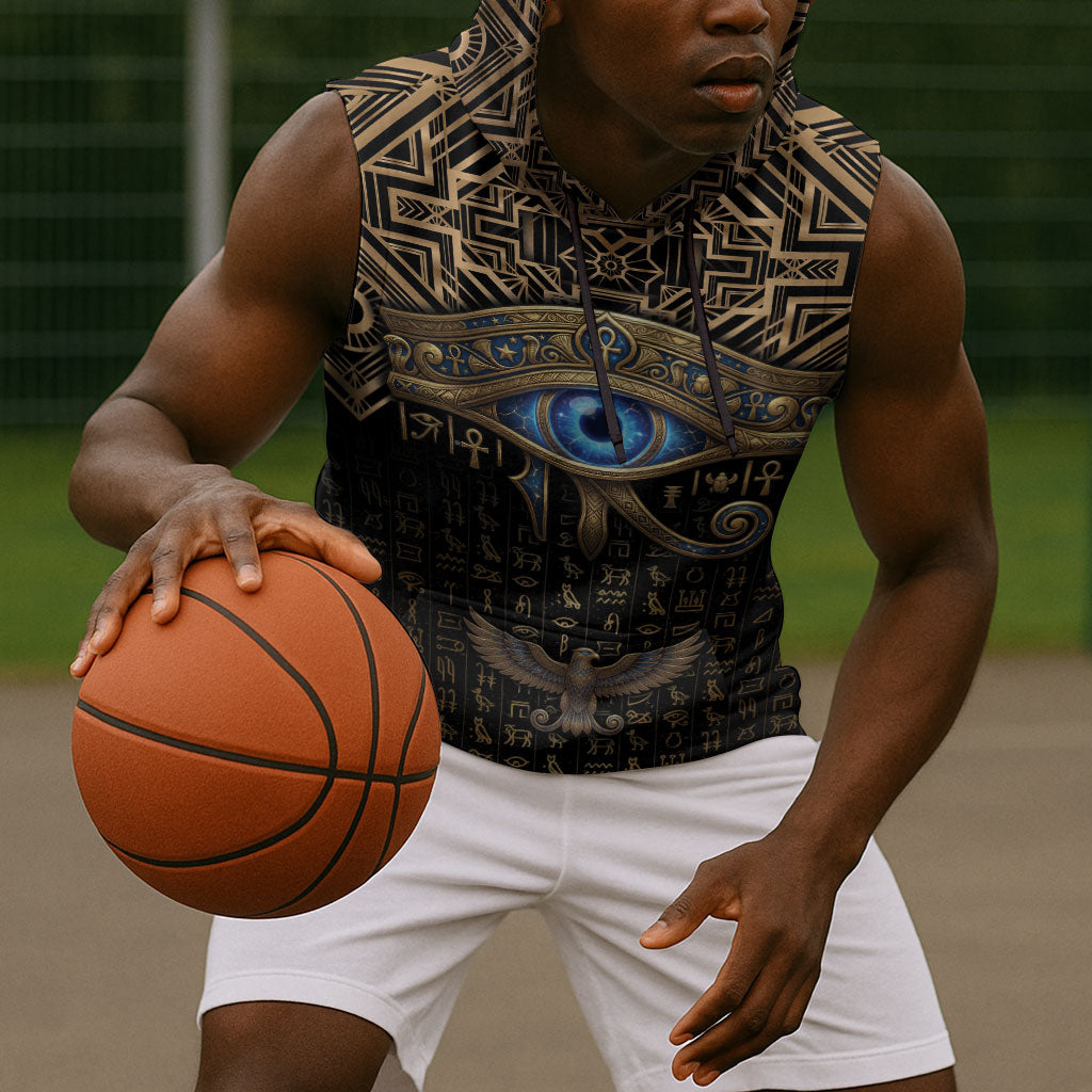 Egypt Eye of Horus Sleeveless Hoodie Hieroglyphics Patterns Retro Style