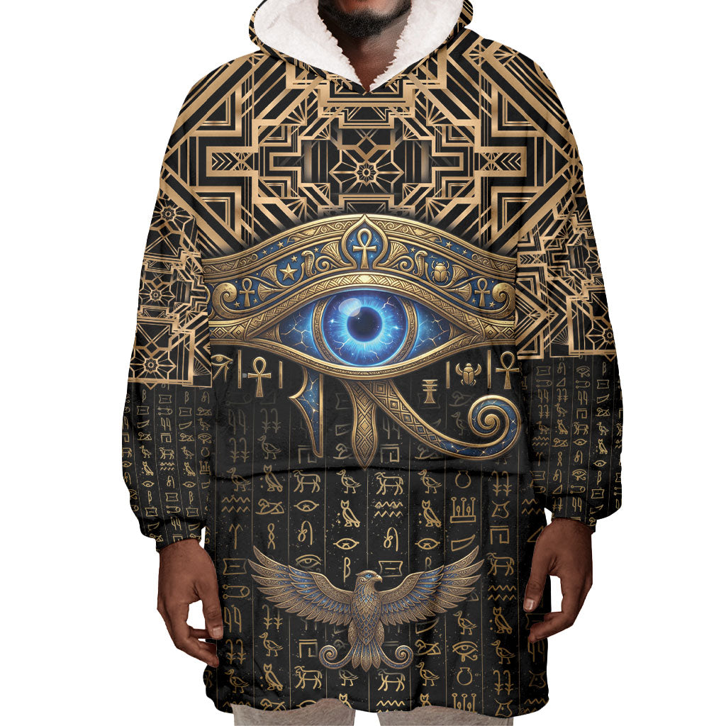 Egypt Eye of Horus Wearable Blanket Hoodie Hieroglyphics Patterns Retro Style