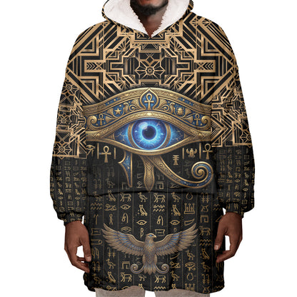 Egypt Eye of Horus Wearable Blanket Hoodie Hieroglyphics Patterns Retro Style