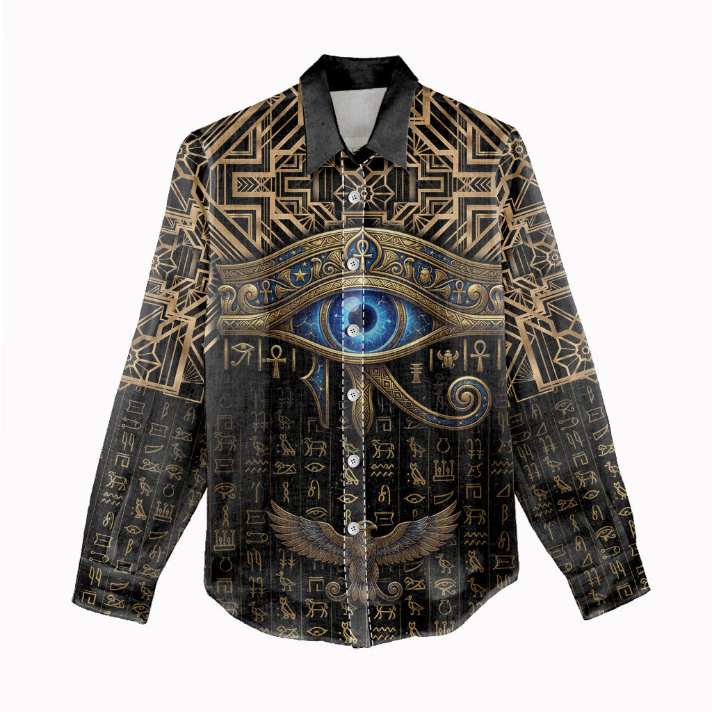 Egypt Eye of Horus Women Casual Shirt Hieroglyphics Patterns Retro Style