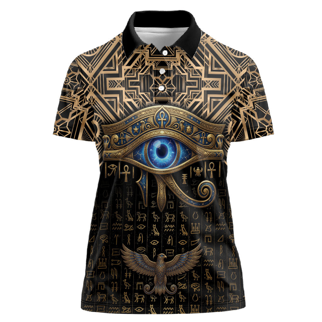 Egypt Eye of Horus Women Polo Shirt Hieroglyphics Patterns Retro Style