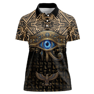 Egypt Eye of Horus Women Polo Shirt Hieroglyphics Patterns Retro Style