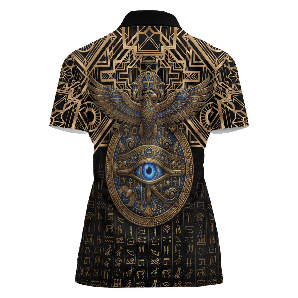 Egypt Eye of Horus Women Polo Shirt Hieroglyphics Patterns Retro Style